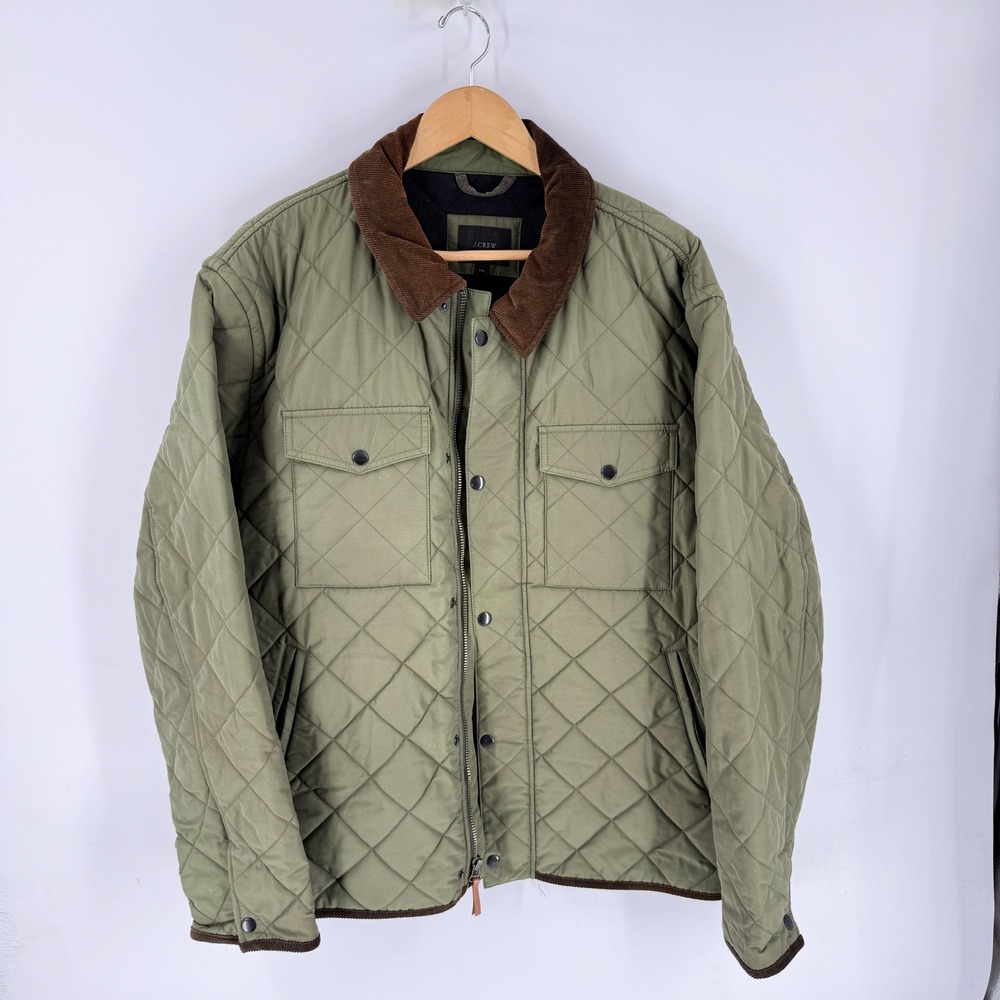 J.Crew Men's Quilted Barn Jacket Green XXL Primaloft Corduroy Collar Field